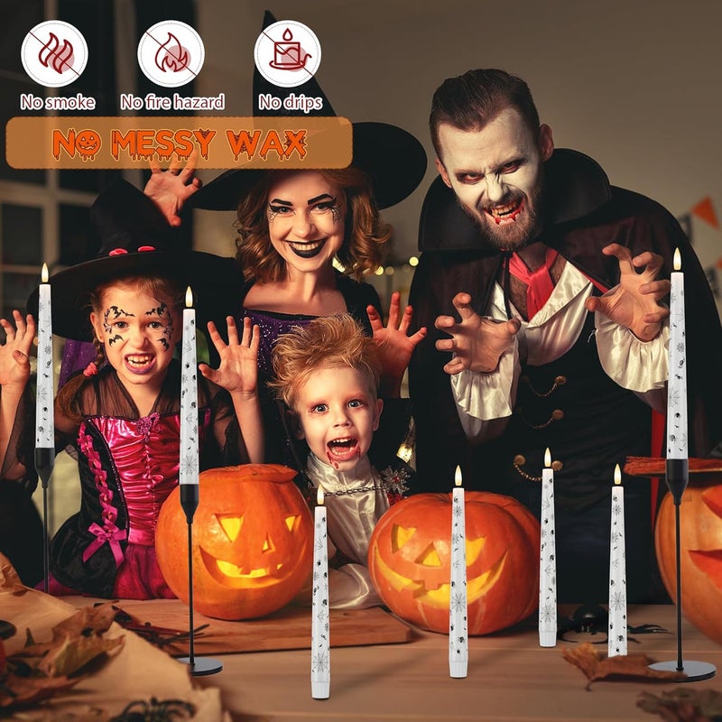 AFINETH Halloween Candles with Spider Web, Spider, 9.6”Real Wax Flameless Taper Candles with Remote & Timer, 3 Pack Battery Operated Halloween Led Candlesticks for Party Home Decor - Image 3